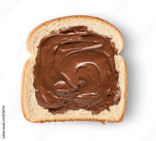Chocolate spread on a slice of toast, isolated
