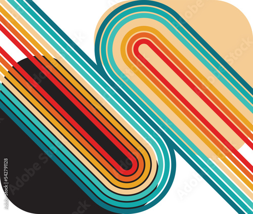 Retro Rainbow Abstract Background, Vintage 70s Rain Bow Arch Vector Illustration, 1970s Multicolor Party Rainbow