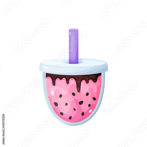 Bubble tea in a plastic glass, vector illustration isolated on a white background