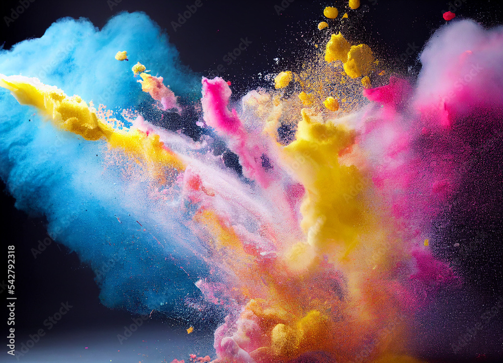 Colored powder explosion, mix of colours, on a black background
