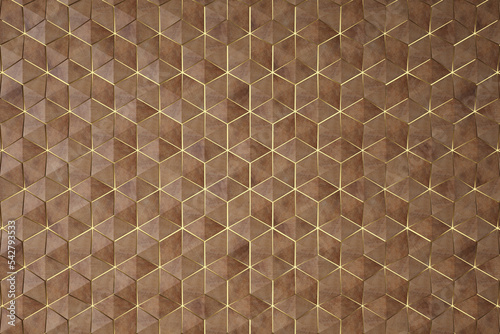 Fototapeta Naklejka Na Ścianę i Meble -  Wood veneer boxes design hexagon 3d panels, Material wood oak, High quality seamless realistic texture, 3d rendering