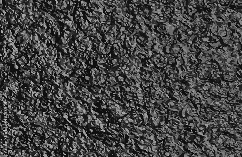 Black asphalt vector texture. Bitumen gray pattern. Road grainy shape. Resin floor background. Tarmac surface macro view. Highway grit material. Dark stone wall. Industrial gravel