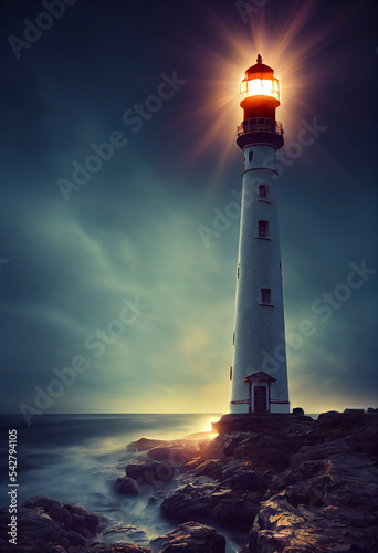 lighthouse ocean coast landscape, 3D Digital Painting.