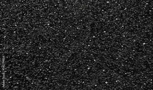 Black asphalt vector texture. Bitumen gray pattern. Grainy road, top view. Street close up background. Tarmac surface closeup. Highway grit material. Seamless stone floor. Dark concrete gravel