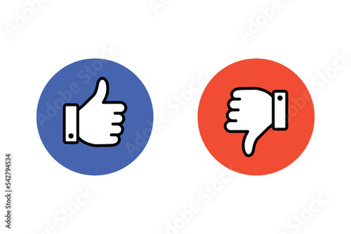 Like and dislike vector flat Icons. Thumb up and thumb down blue and red icons. Elements for marketing, business, advertisement, digital network. Vector illustration