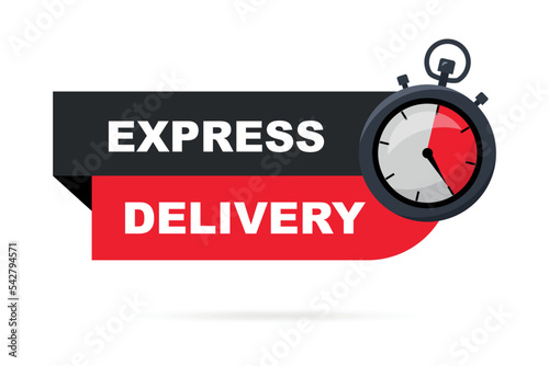 Delivery service concept. Timer and express delivery inscription. Express delivery with stopwatch icon for apps and website. Fast delivery. Fast delivery logo. Vector illustration