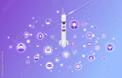 High speed network technology for connection over Internet. Wireless user communication. Base station, mobile data tower, telecommunication signal transmitter. Signal connection equipment