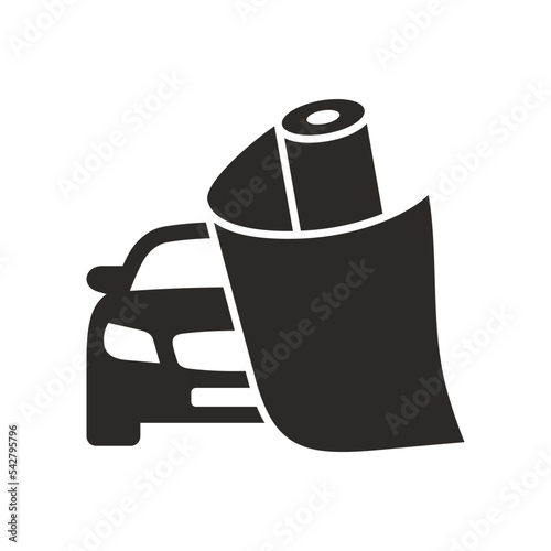 Car wrap icon. Paint Protection Film, PPF. Vinyl wrap. Car wrapping. Vector icon isolated on white background. 