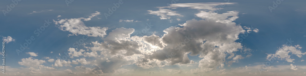 Fototapeta premium evening dark pink blue sky hdr 360 panorama with white beautiful clouds in seamless projection with zenith for use in 3d graphics or game development as sky dome or edit drone shot for sky replacement