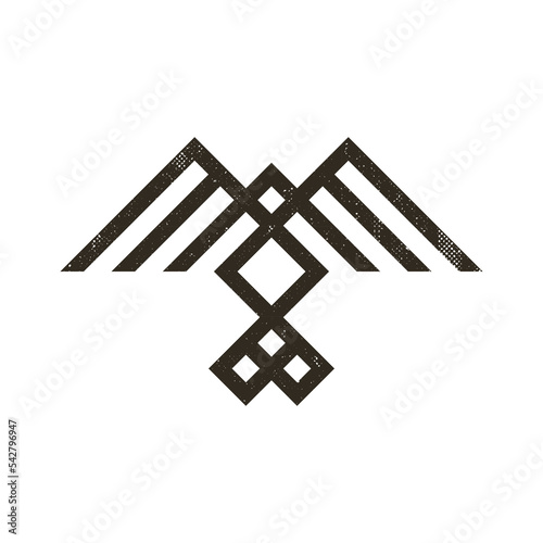 minimalistic abstract line art black grunge sign of bird of prey in ethnic style