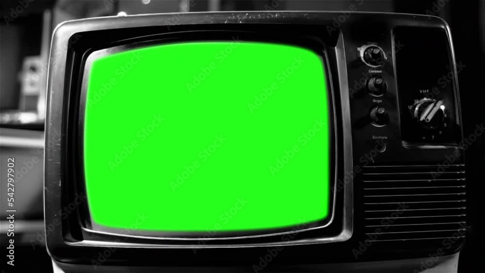Retro Television With Green Screen Black And White Tone Zoom Out You retro-television-with-green-screen-black-and-white-tone-zoom-out-you