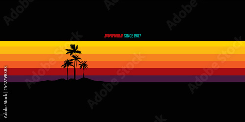 Retro sunset and palm trees. Original vector illustration. A design element. Print on a T-shirt. © artmarsa