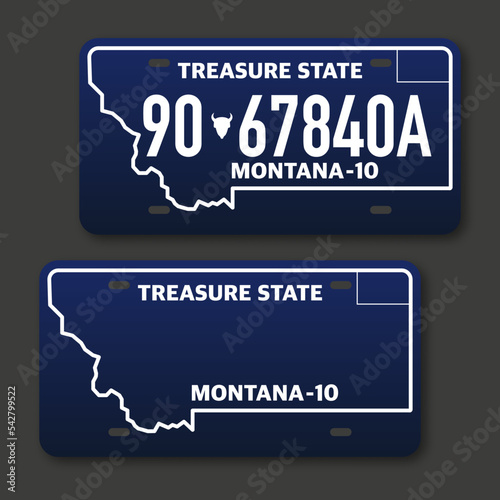 Retro car plate for banner design. Montana 10. Isolated vector illustration.