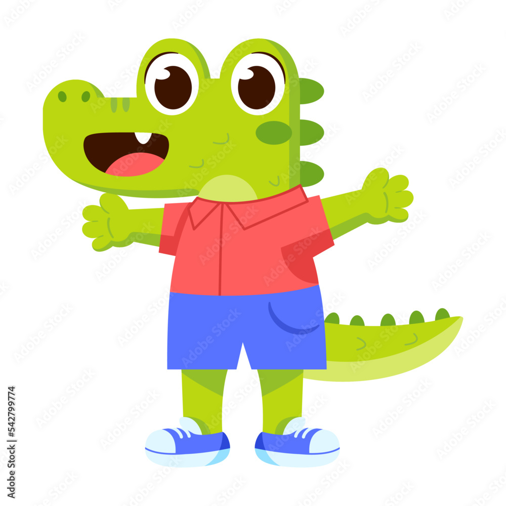 Isolated happy male cocodrile character Vector Isolated happy male cocodrile character Vector