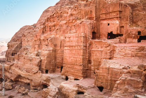 Royal tombs structures in ancient city of Petra, Jordan. It is know as the Loculi. Petra has led to its designation as UNESCO World Heritage Site photo