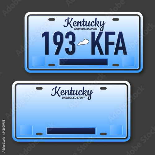Retro car plate for banner design. Kentucky state. Isolated vector illustration. Business, icon set