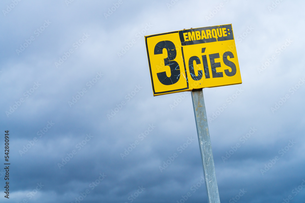 Cies Islands sign on the pier of the port of Vigo, in Galicia, to go by boat to the islands.