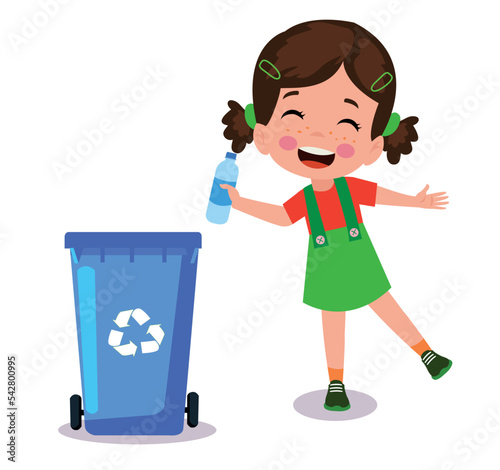 cute boy throwing trash in recycle bin