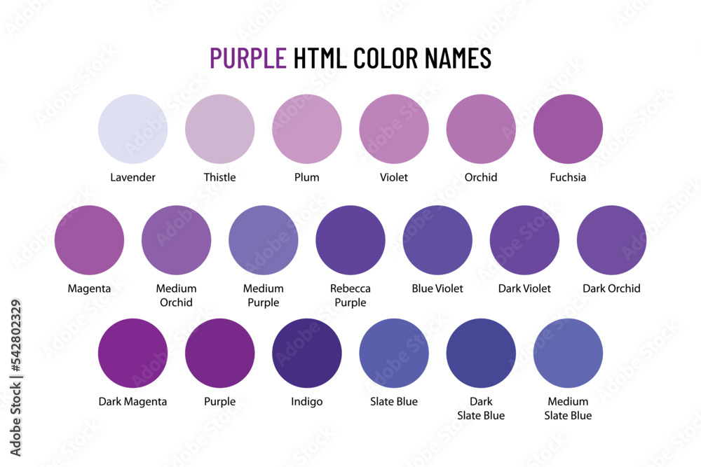 Purple HTML color names supported by modern browsers Stock Vector ...
