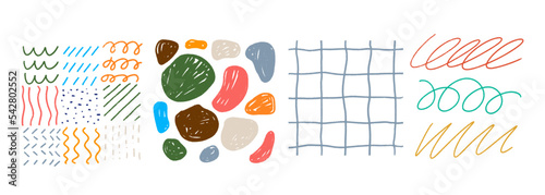Set Colorful Hand Drawn Pencil Scribbled Doodles. Isolated on transparent background.
