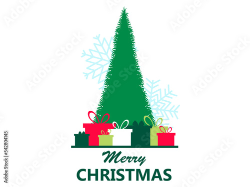 Christmas gifts under the tree isolated on white background. Merry Christmas. Christmas tree with gift boxes. Festive design for greeting cards, invitations and banners. Vector illustration