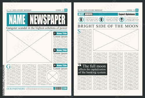 Vector template for the layout of the newspaper. Newspaper columns with unreadable text, headlines and place for illustrations