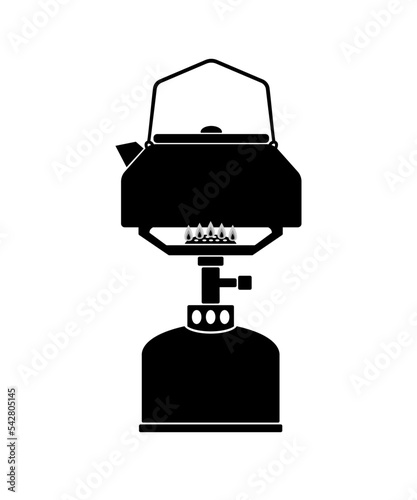 Camping gas stove with coffee kettle. © MarLein