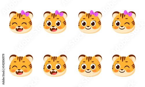 Set of cute happy tiger avatar characters Vector
