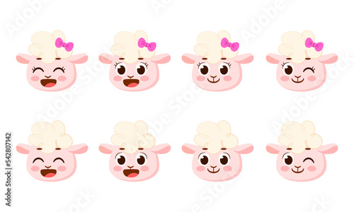 Set of cute happy sheep avatar characters Vector