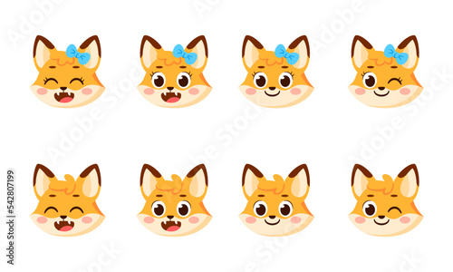 Set of cute happy fox avatar characters Vector