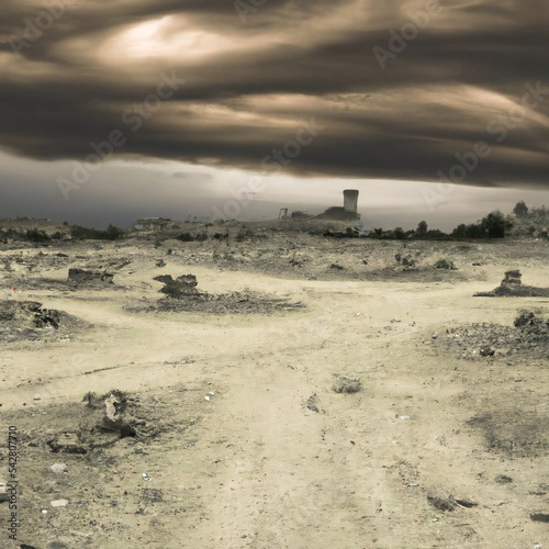 Apocalyptic wasteland after a nuclear fallout apocalypse