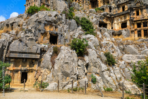 Lycian rock tombs of the necropolis in Demre, the ancient city of Myra, one of the main centers of Lycia photo