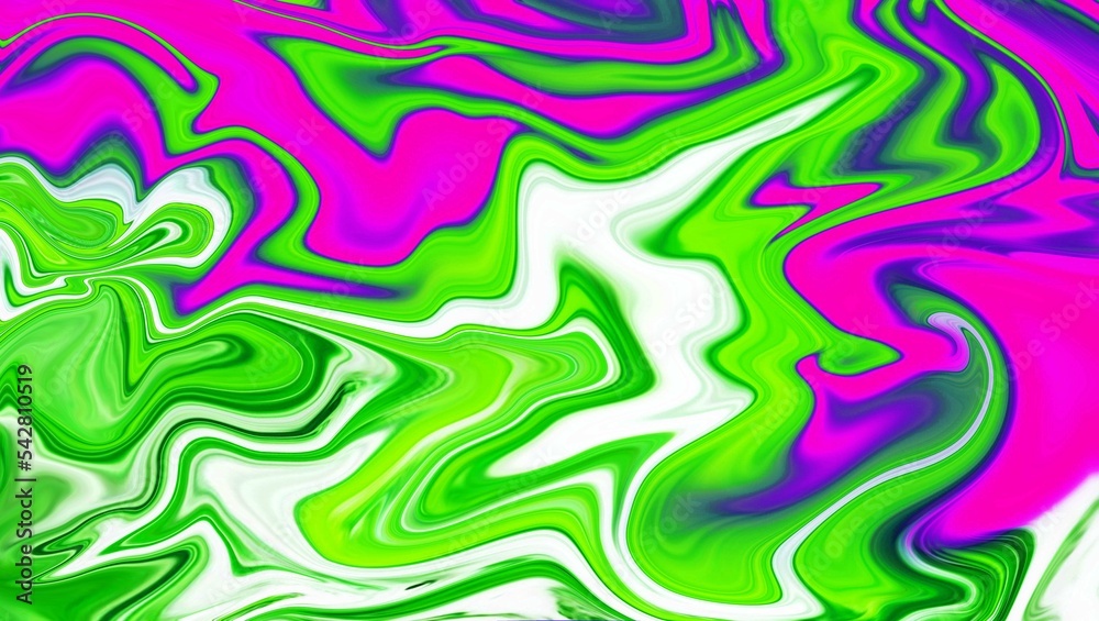 Hand Painted Background With Mixed Liquid Paints. Abstract Fluid Acrylic Painting. Marbled Green and Pink Abstract Background. Liquid Marble Pattern.
