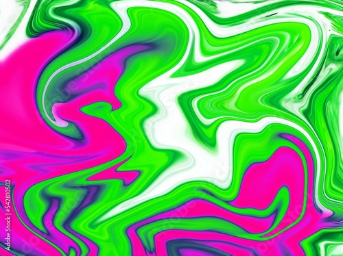 Hand Painted Background With Mixed Liquid Paints. Abstract Fluid Acrylic Painting. Marbled Green and Pink Abstract Background. Liquid Marble Pattern. 