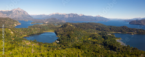Top view on Lago Nahuel Huapi and Cerro Campanario in distance in Argentina