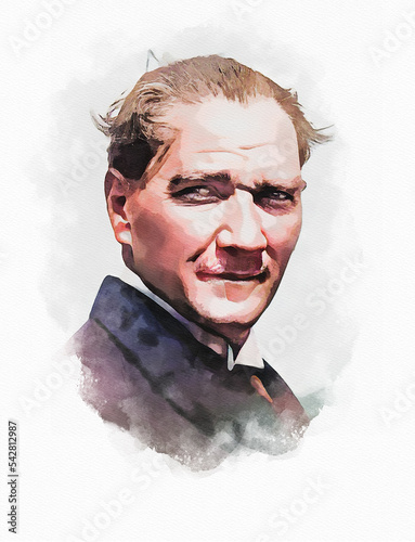 water color digital illustration Mustafa Kemal Atatürk's on canvas paper