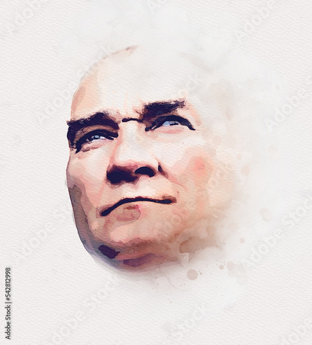 water color digital illustration Mustafa Kemal Atatürk's on canvas paper
