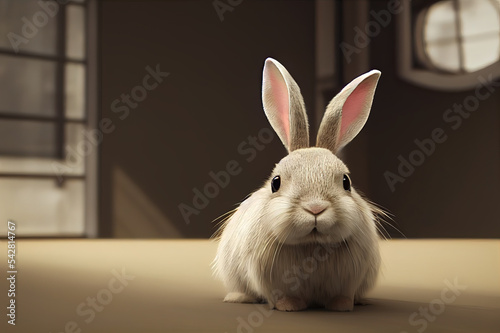 Tender gray rabbit on table
