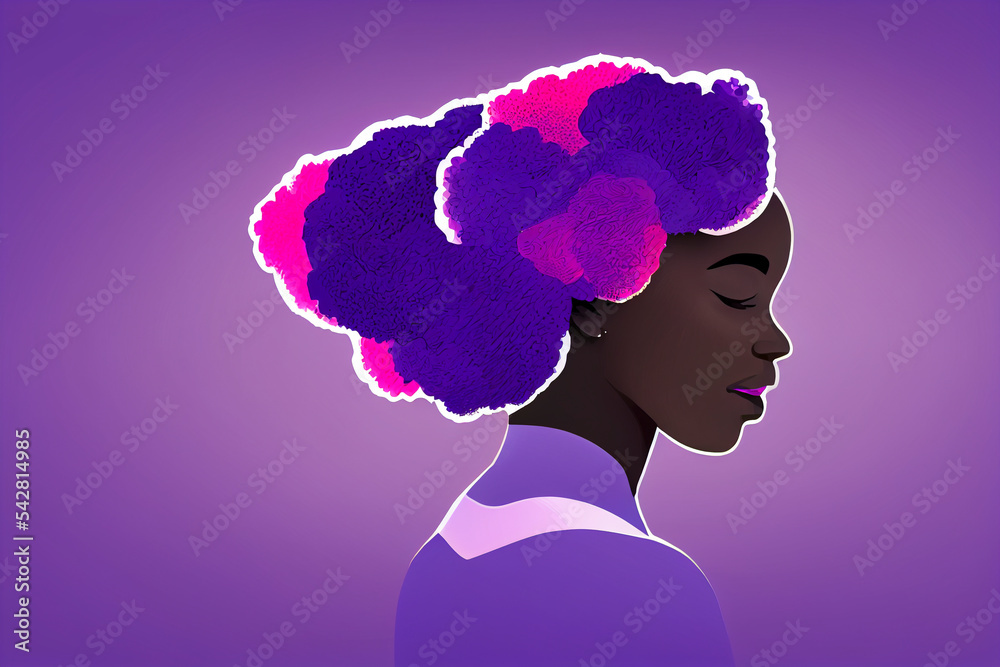 Abstract floral women portraits. International Women's Day. Minimalistic style with beautiful, confident black woman and bouquets. Perfect for interior design, page decoration, web and other.