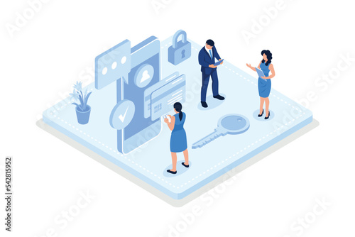 Characters using Cyber Security Services to Protect Personal Data. Online Payment Security, Cloud Shared Documents, Server Security and Data Protection Concept, isometric vector modern illustration