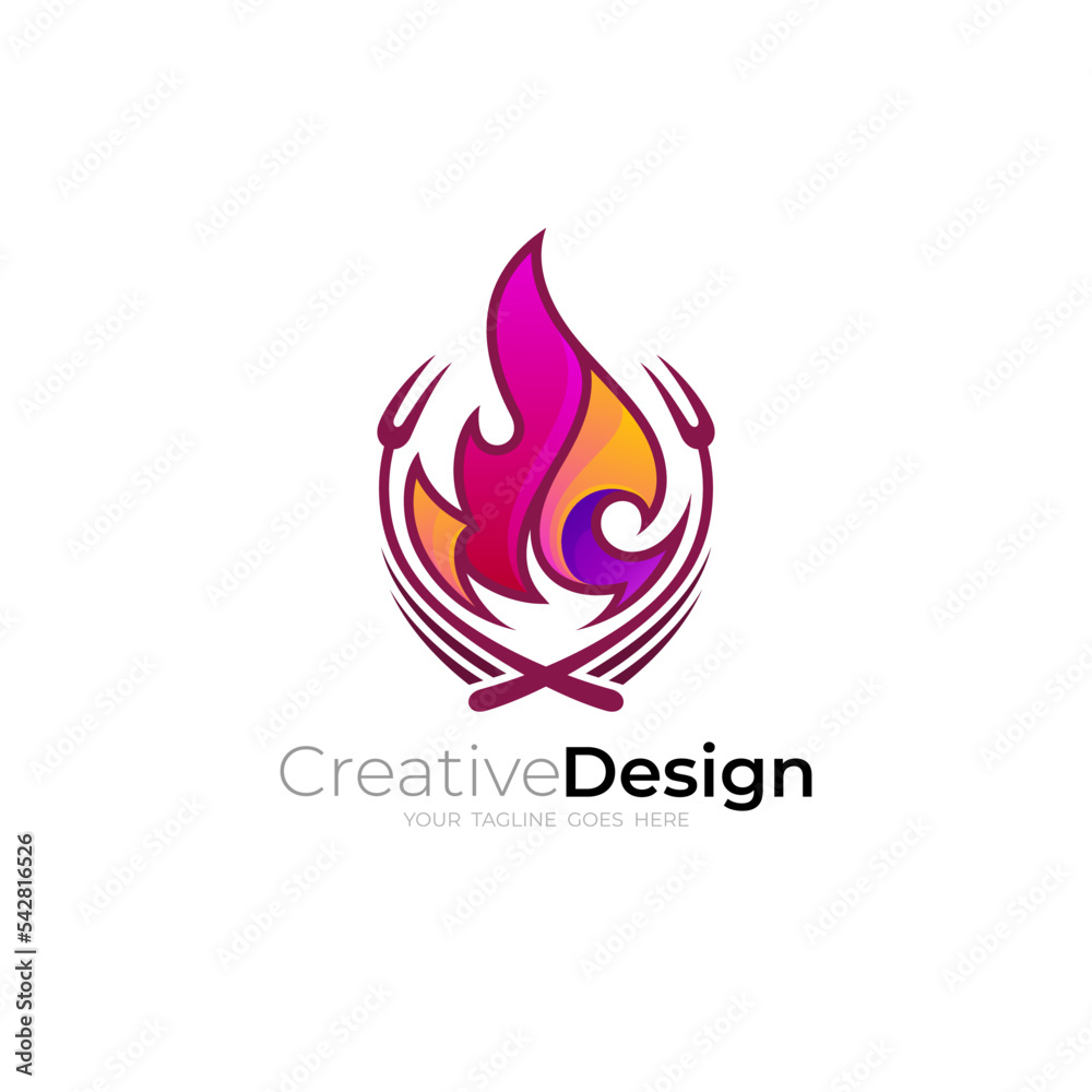 Fire logo, Barbecue logo with simple design template, BBQ icon Fire logo, Barbecue logo with simple design template, BBQ icon