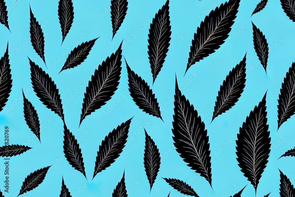 Fototapeta Dark Black Seamless Abstract 2d illustrated Illustration Pattern With Cannabis Leaves