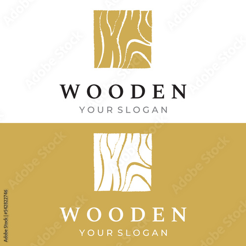 Creative design of wood and natural fiber logo, carpenter and wood plank with saw craftsman tool. Vector illustration.