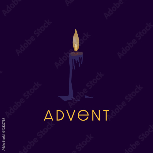 Advent candle, symbolizing the season of hope, peace and joy for the expectant celebration of the nativity of Christ at Christmas.