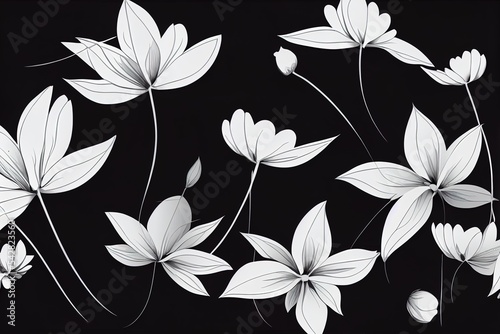 cream and gray small flowers illustration with black background 2d illustrated digital image