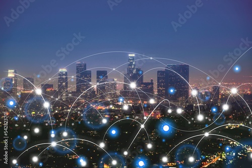 Image of wireless connection technology and city view
