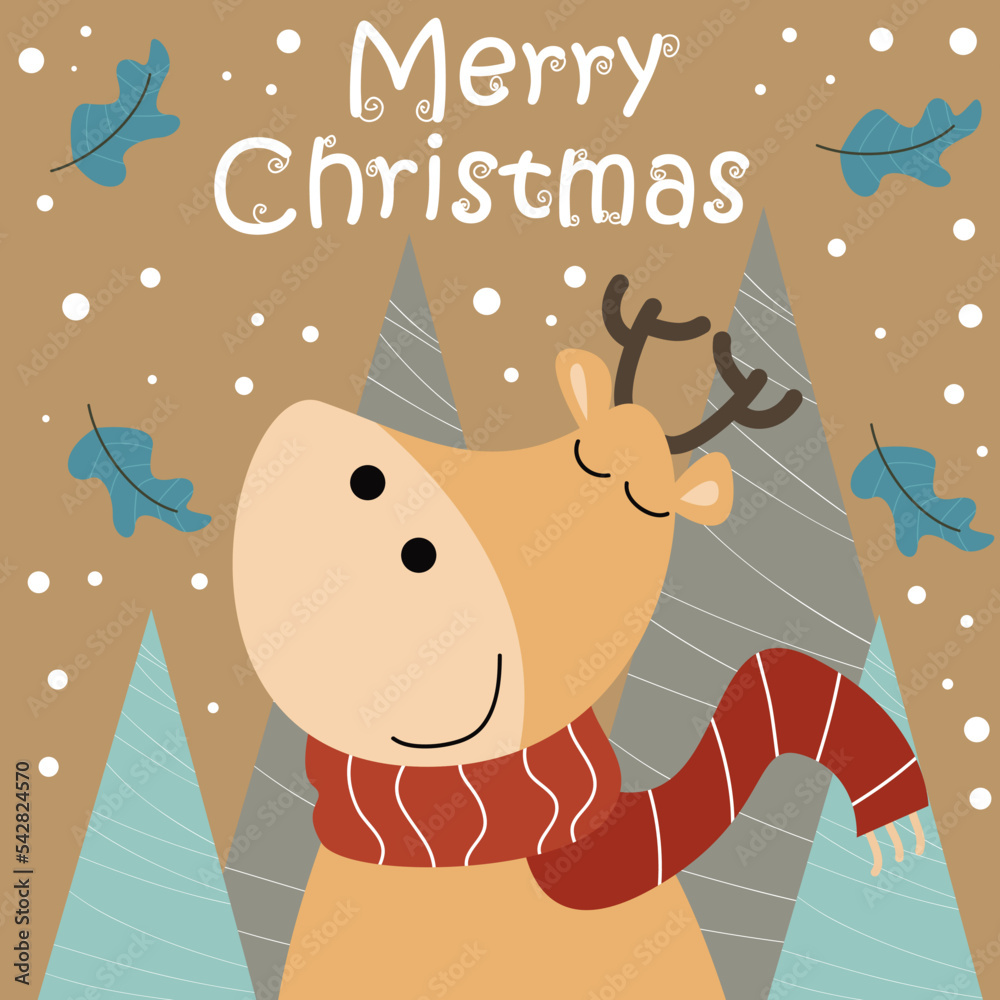 Naklejka premium Merry christmas and new year card with cute characters on brown background