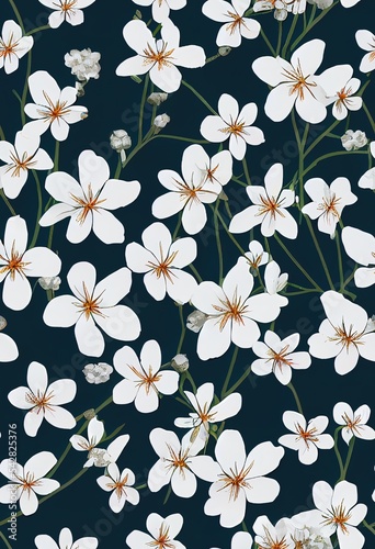 Wallpaper Mural Seamless spring 2d illustrated pattern with white flowers Torontodigital.ca