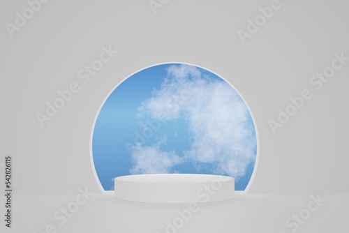3D podium display with cloud background. Minimal beauty product presentation for advertisement. Studio, clouds, sky concept, abstract 3D render