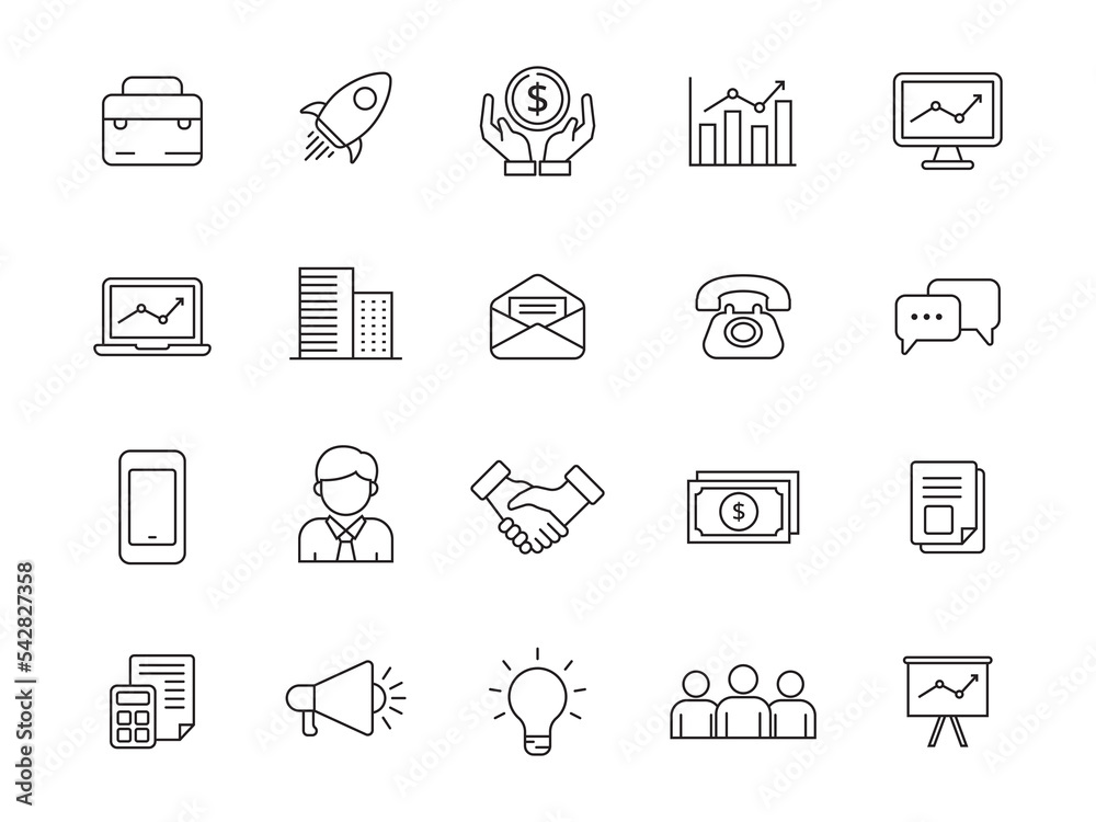 Set of business icons with linear style isolated on white background Set of business icons with linear style isolated on white background